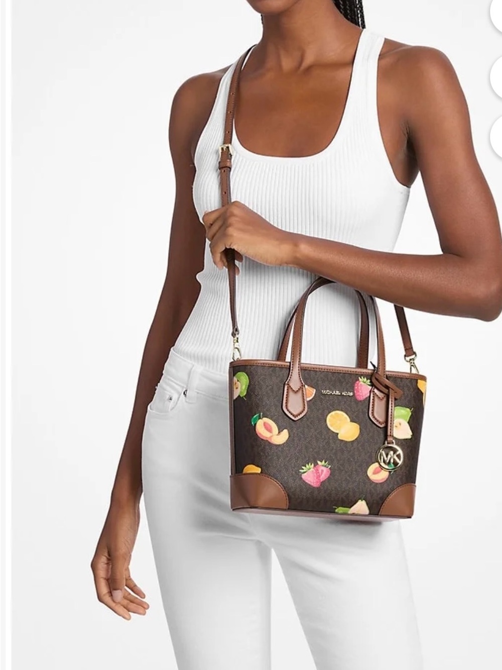 Michael Kors Small Brown Tote with Fruit Print - Picture 3 of 3